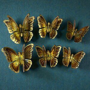 Vintage 1970’s Set Of 6 Homco Brass/copper Butterfly Wall Hangings